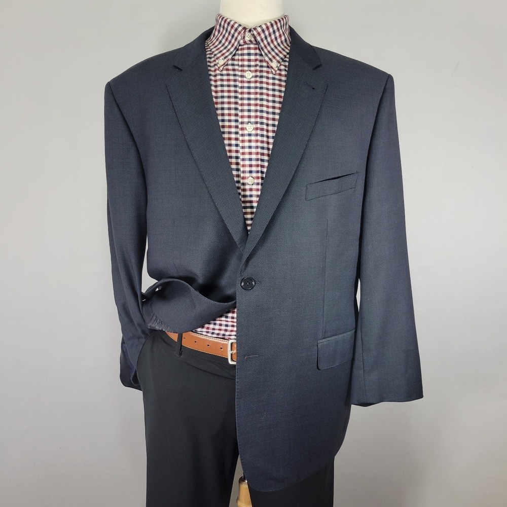 JOS A BANK Men's Sport Coat Blazer Two Button Navy Blue Birds Eye‎ Wool 48R